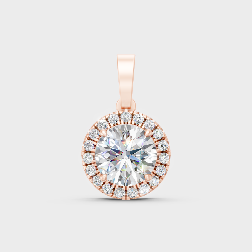 Unique Rose Gold Necklace Featuring A Gli Certified Round Halo Lab Diamond